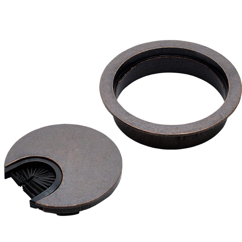 Desunia Antique Bronze Metal Cable Grommet | 2 Piece "Lock in" Feature with "Brush" Opening for Management of Office & Computer Desk Wires | 60mm (2 3/8") Hole Opening | 1 Pack - Image 2